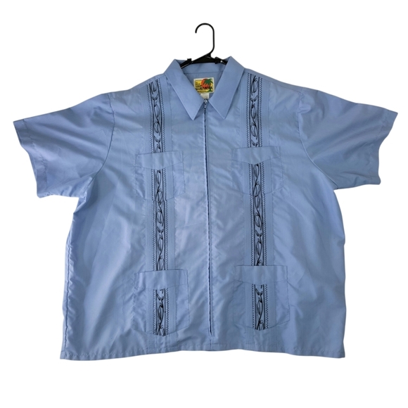 Haband Guayabera Shirt Men Size 3XL Blue Front Zip Short Sleeve 4 Front Pockets - Picture 2 of 11